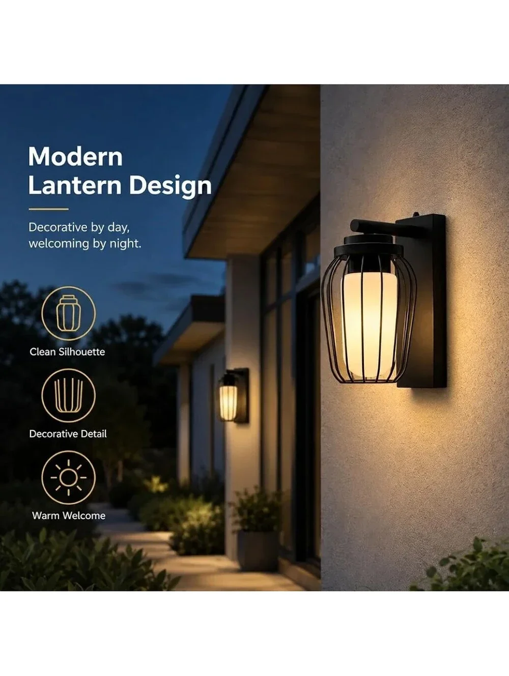 Outdoor Wall Light Lantern Sconce with Dusk-to-Dawn Photocell, Bulb Included